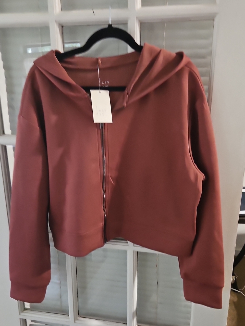 NWT A New Day Zip-Up Cropped Hoodie Top in Rust Color.  Size L. Scuba Type